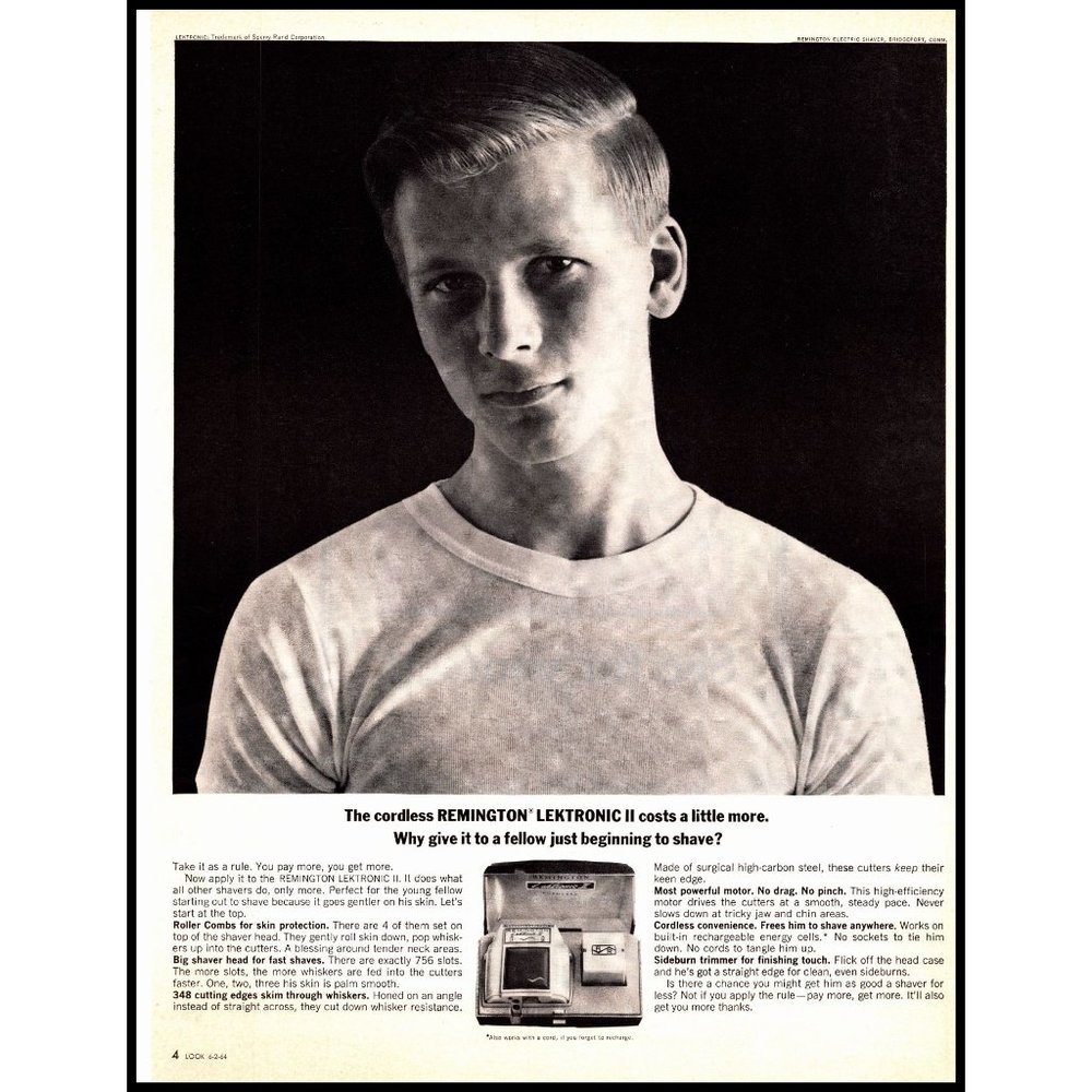 1964 Remington Lektronic II Electric Razor Vintage Print Ad White T Shirt Art